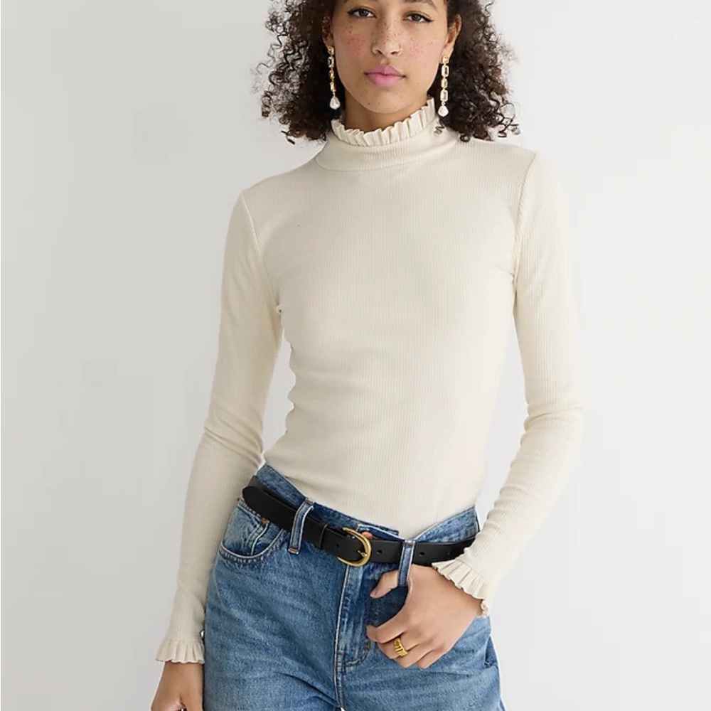 JCrew Vintage Rib Ruffle Mockneck Shirt